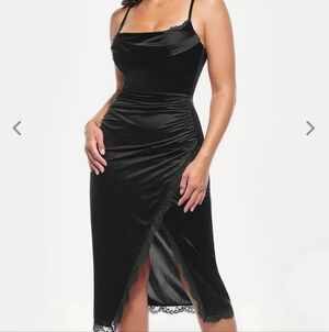 NWT POPILUSH BLACK LACE CORSET DRESS Lace Trim Sculpting Midi Dress Spanx XS 2 4